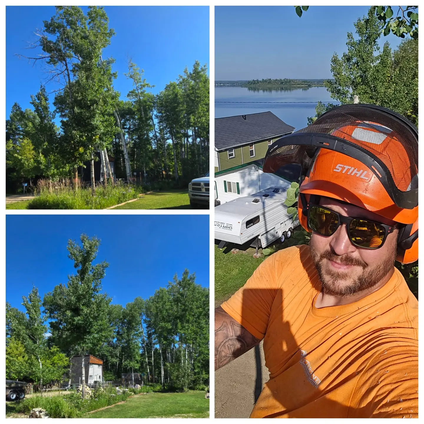 Rafter Seven Lead Faller Craig Lafleur documenting climbing and removal work above a residential property
